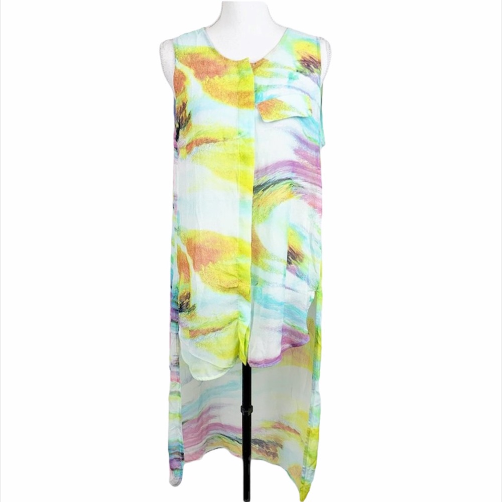 L'Atiste by Amy Tank Top Women Medium Pastel Sleeveless Button Up High Low Casua